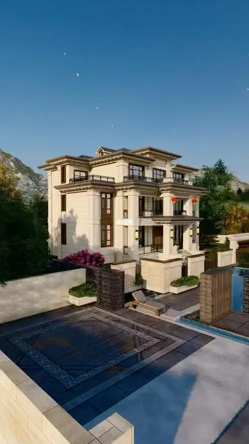 宅基地够大的推荐这款豪华新中式三层别墅