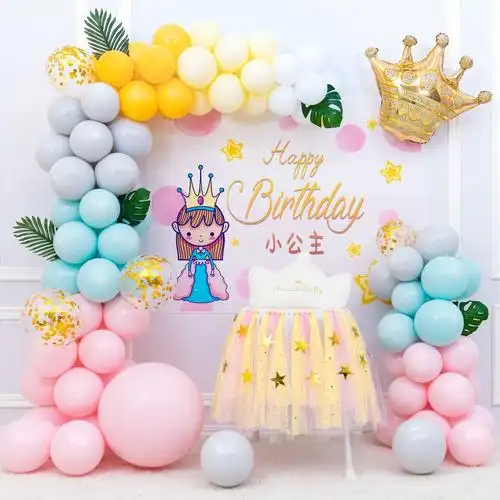 女孩宝宝1一周岁生日布置装饰儿童派对场景百天百日宴背景墙气球2彩色