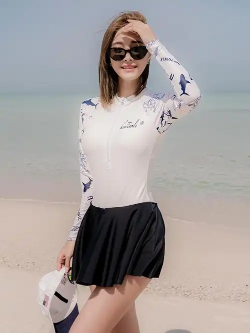 泳衣女小香风连体无钢托成熟显瘦保守白色花纹气质游泳衣女