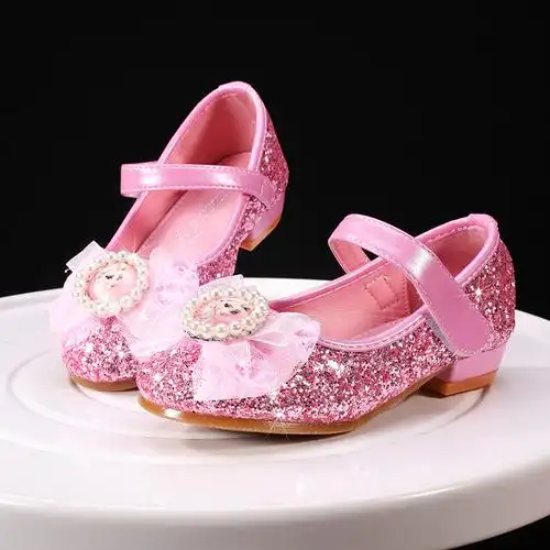 新款女童公主鞋安娜爱莎水晶鞋品牌钢琴表演鞋frozen kids shoes