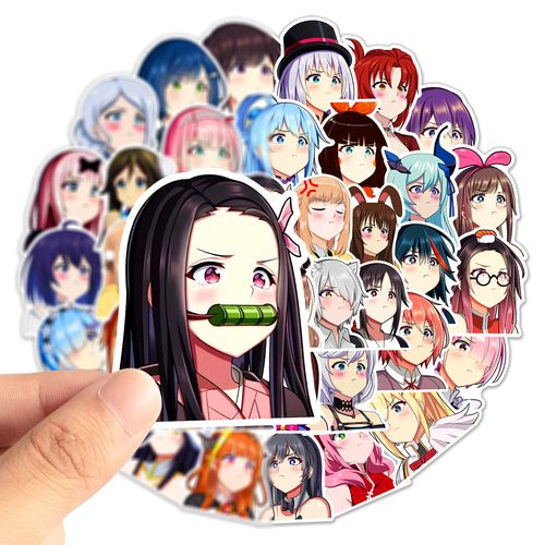 50张日漫女神噘嘴可爱表情贴纸行李箱笔记本电脑滑板卡通防水贴纸