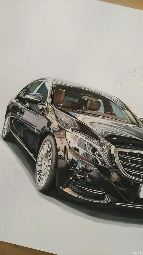 【图】【吉手绘】为尊崇而生,手绘梅赛德斯-迈巴赫s400_汽车插画论坛_