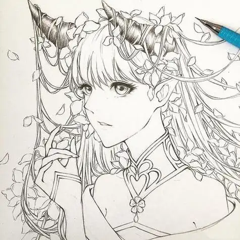 人物黑白动漫素材插画绘画线稿手绘女生男生长发短发转载二次元人物