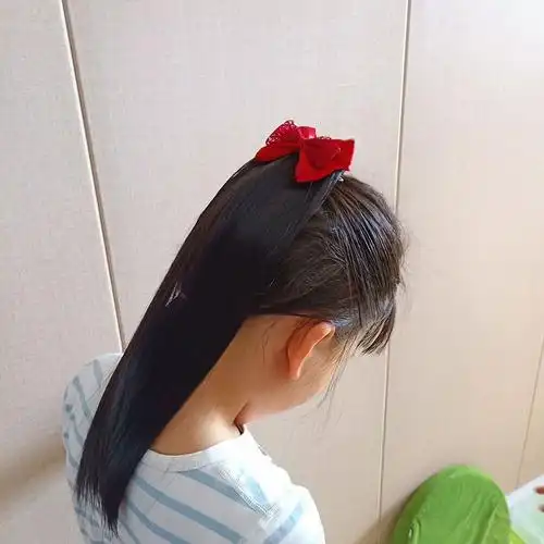 儿童假发马尾女直发假马尾小女孩蝴蝶结发夹可爱女童拍照后马尾辫红色
