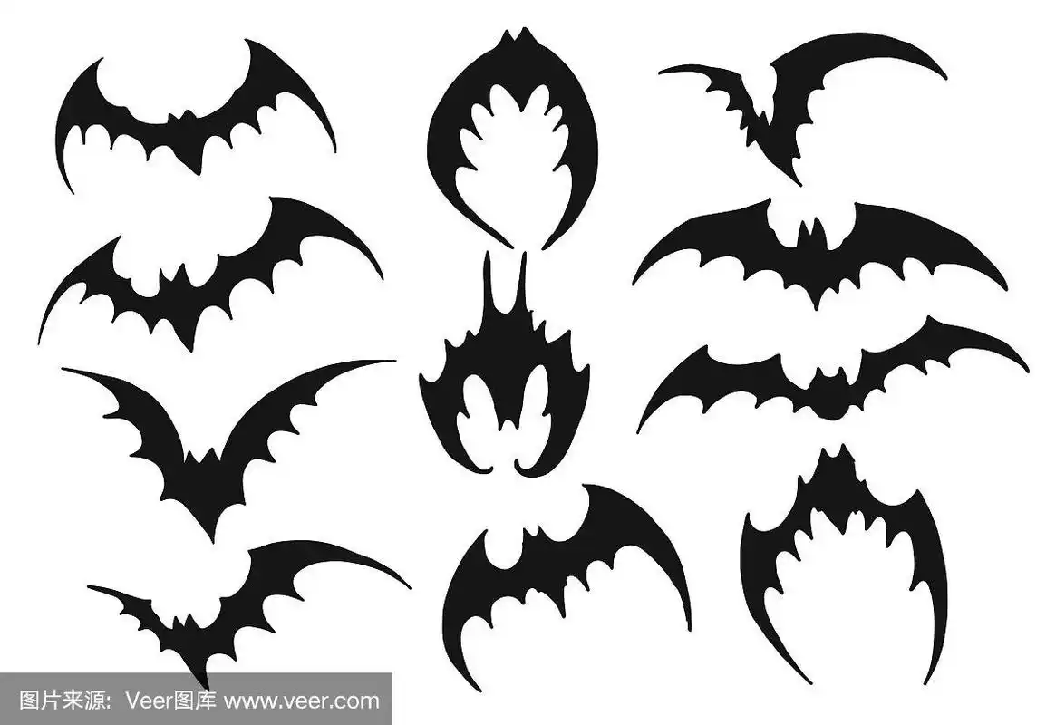白色背景上的黑蝙蝠剪影.