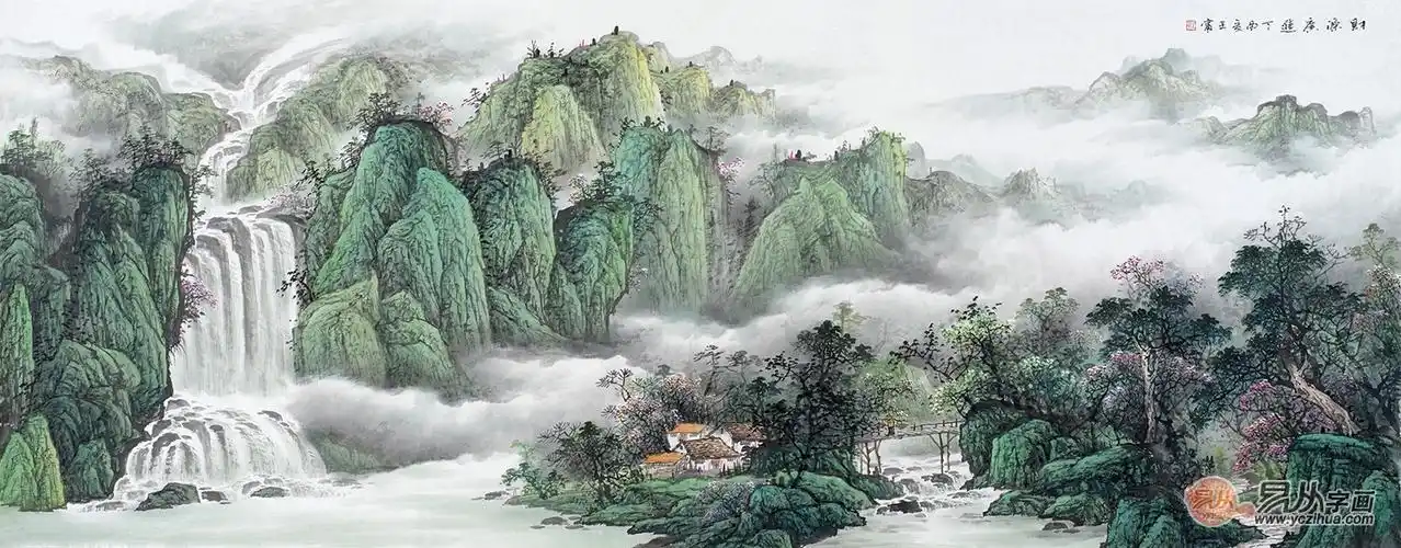 画家王宁青绿国画新品《财源广进》这是一幅王宁老师的青绿山水画