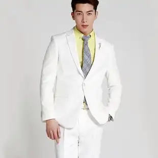男修身人气款结婚新郎礼服潮主持人明星礼服修身韩版白色西服套装