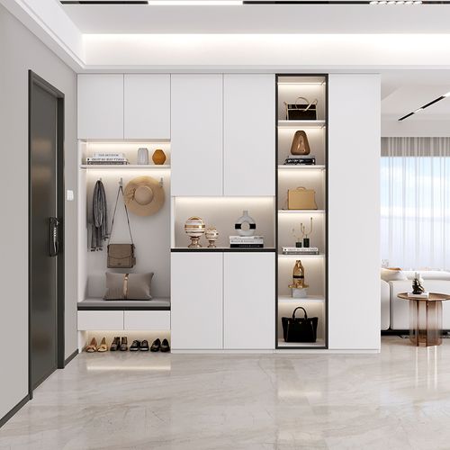 现代简约带凳鞋柜玄关一体靠墙入户隔断客厅挂衣门厅