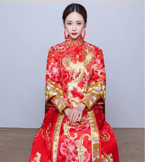 秀禾服新娘礼服嫁衣秋冬款结婚古装复古旗袍长袖敬酒服中式龙凤褂