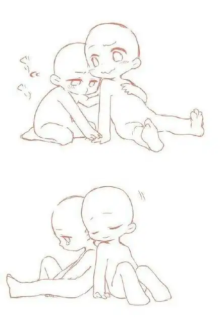 萌系q版人物互动合影向姿势绘画练习素材