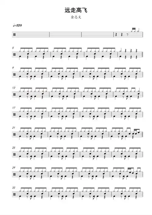 金志文《远走高飞》鼓谱_架子鼓谱第1张