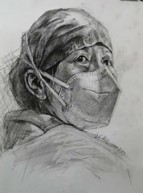 稿 任秋丽(高三学生)《无名英雄》创稿 姚琪(高二学生)《隐形》素描