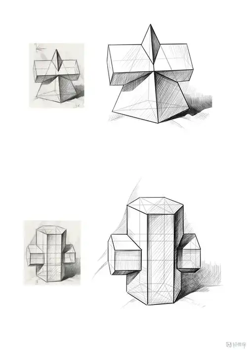 组合几何体—素描速写美术绘画入门练习