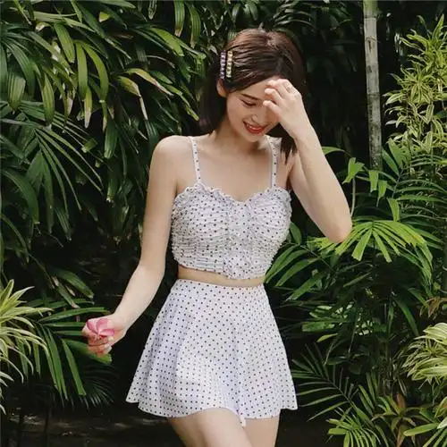 韩国泳衣女高腰三角裤遮肚显瘦深v性感学生度假温泉少女泳装1920