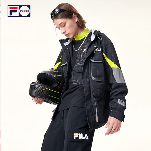 filafusion斐乐潮牌男子梭织上衣2021秋冬新品格纹宽松连帽外套