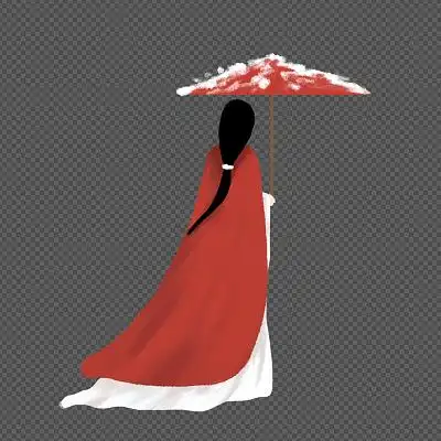 红色手绘人物背影古代女子冬季下雪打伞女子png素材元素