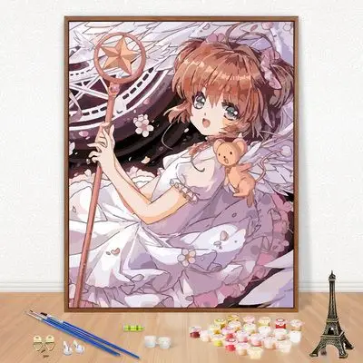 数字油画diy 填色手绘客厅卧室装饰油彩画动漫卡通龙猫小樱学生礼_臭