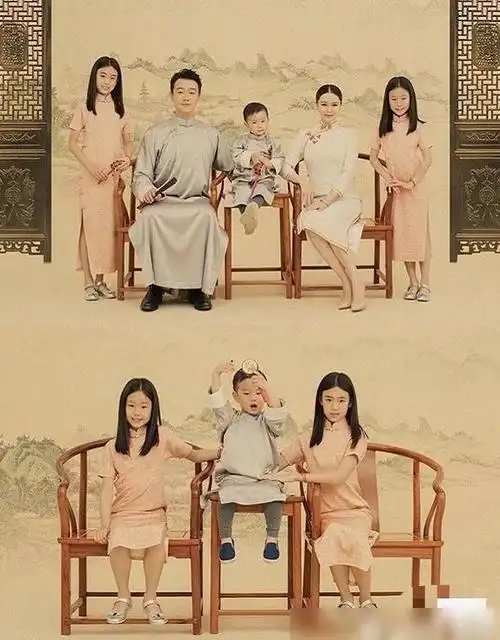 明星民国风全家福伊能静喜庆邓超恩爱他却被指重男轻女