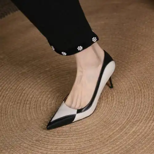 透气舒适不磨脚显瘦尖头穿习惯了素色高跟鞋来一双拼色潮搭的时尚款