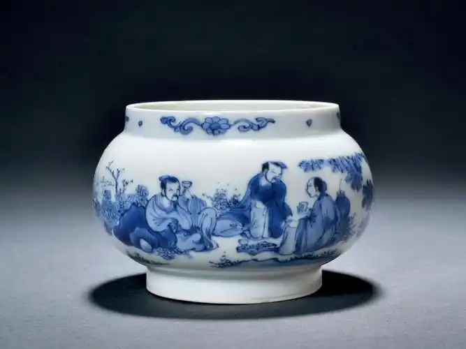 【明崇祯 青花高士人物围棋罐】拍卖品_图片_价格_鉴赏_明代青花瓷器