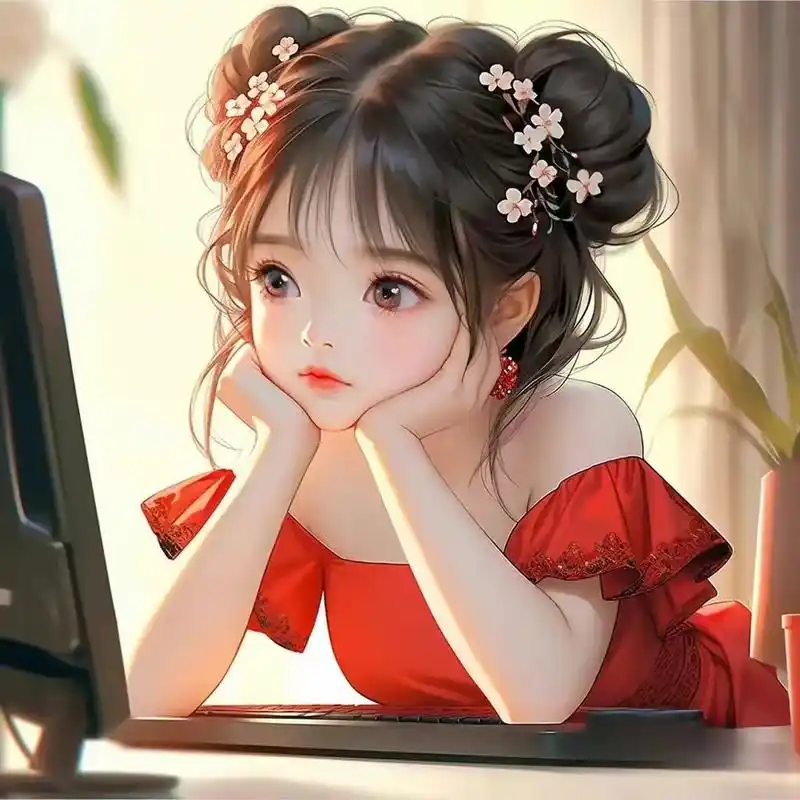 红衣女生头像～花季的少女,在阳光下灿烂微笑