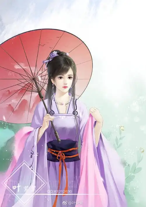 手绘古风持伞女子