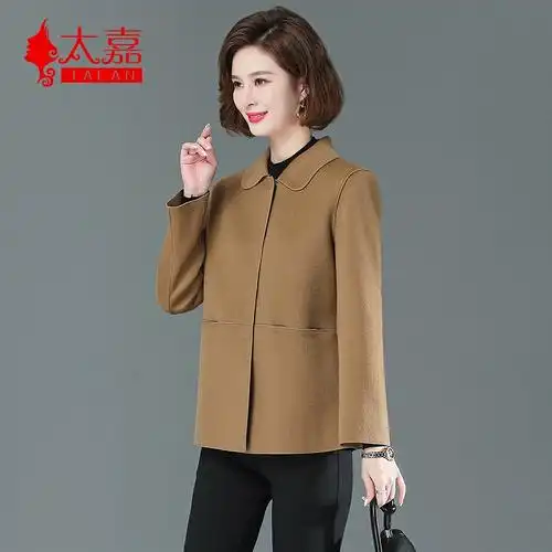 双面呢短款廋小个子羊绒上衣秋冬洋气妈妈羊毛呢子外套中老年女装