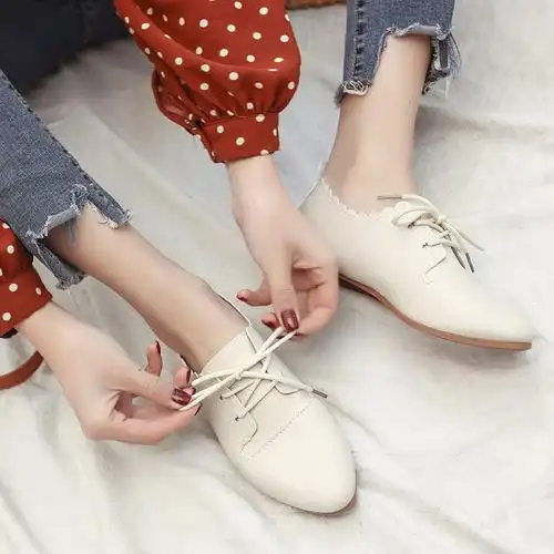 韩版小白鞋女夏女鞋系带小皮鞋牛津鞋休闲鞋透气平底平跟鞋