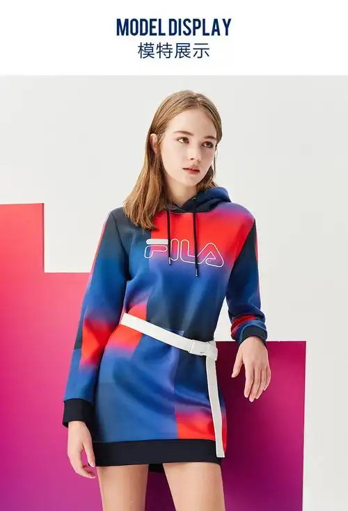 fila 斐乐官方连帽卫衣女子卫衣长款2020年秋季新款吴谨言同款 满印
