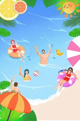 夏季海边游泳卡通插画卡通夏天夏日立夏夏季游泳插画