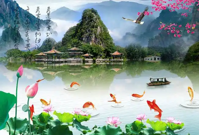 鱼嘻荷花图psd素材