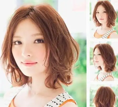 自然碎发齐肩短烫发 中分的刘海遮盖脸型,也显得成熟干练.