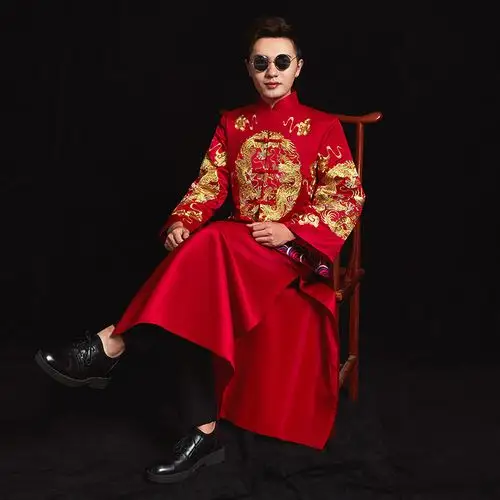 秀禾服男2019新款中式新郎服龙凤褂中式礼服结婚男士秀禾秋冬唐装
