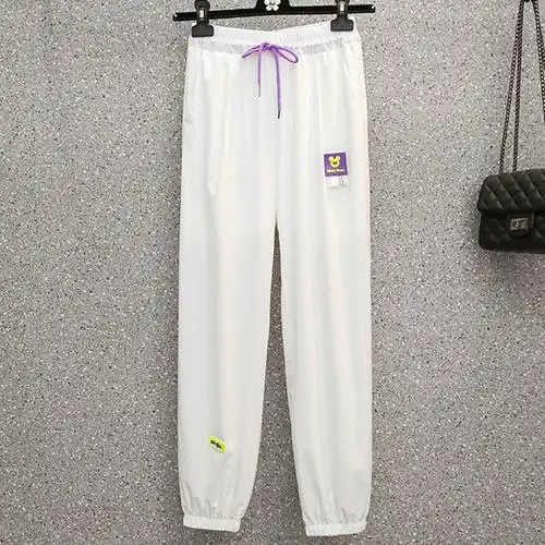 pass白色冰丝速干运动裤女夏季新款防晒休闲宽松束脚防晒哈伦裤子