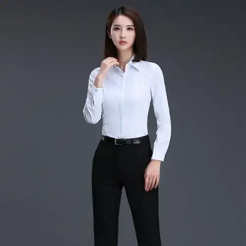高档新款职业装白衬衫女长袖女士正装工作服套装白色衬衣大码修身