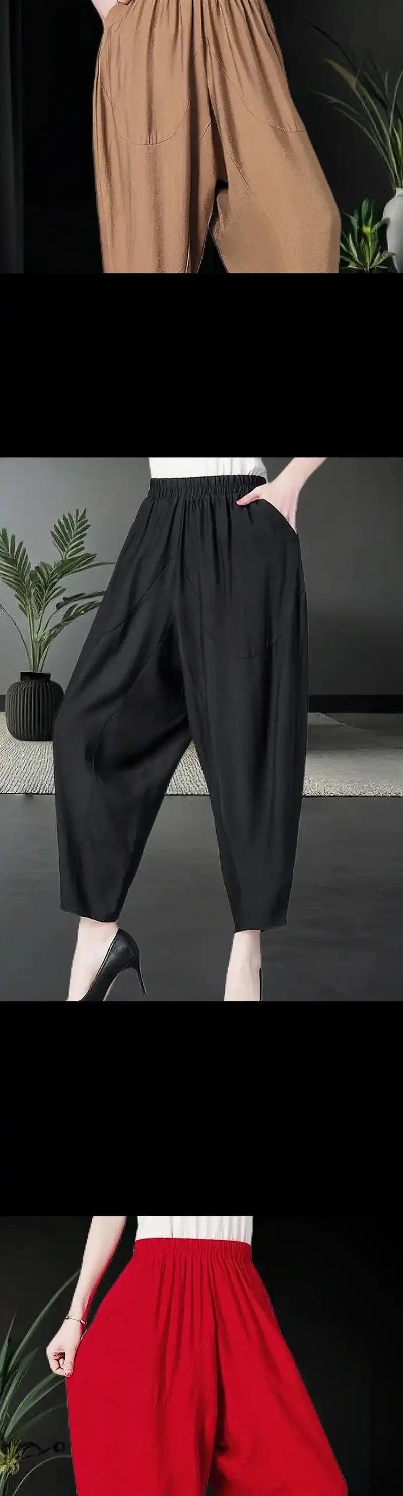 女士夏季哈伦裤,宽松松紧腰设计,透气薄款.不仅百搭,还能显瘦
