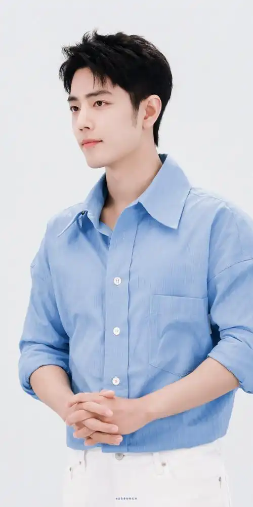 肖战蓝色衬衫直播造型##肖战壁纸