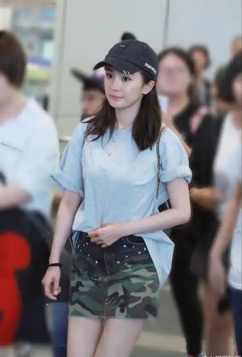 2016夏季新款明星杨幂机场同款牛仔拼接