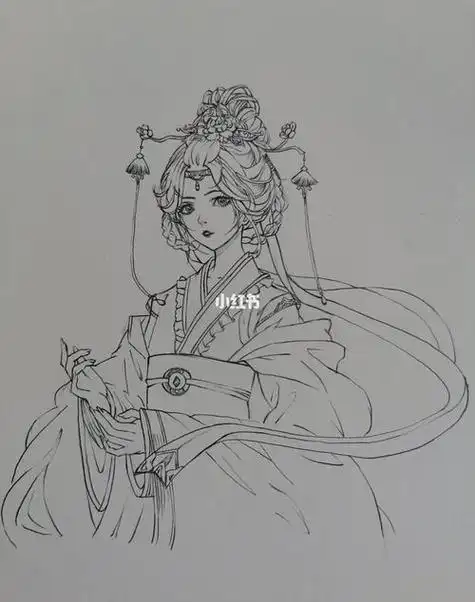 人物手绘千景绘古风人物绘画欣赏古风人物手绘线稿素材古风少女插画