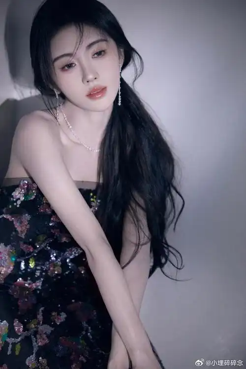 鞠婧祎黑纱满绣礼裙