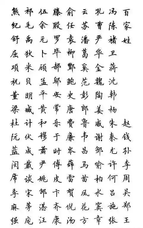 硬笔书法《百家姓》