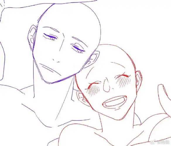 高甜cp双人互动线稿模板绘画素材  线稿超话#最近画了什么##板绘