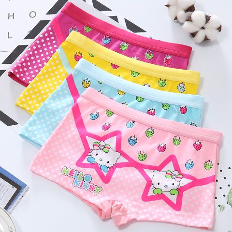 春季5条装儿童内裤女童平角裤卡通粉色四角裤大童女儿童宝宝内裤