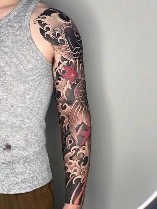 原创经典纹身题材鲤鱼tattoo华子