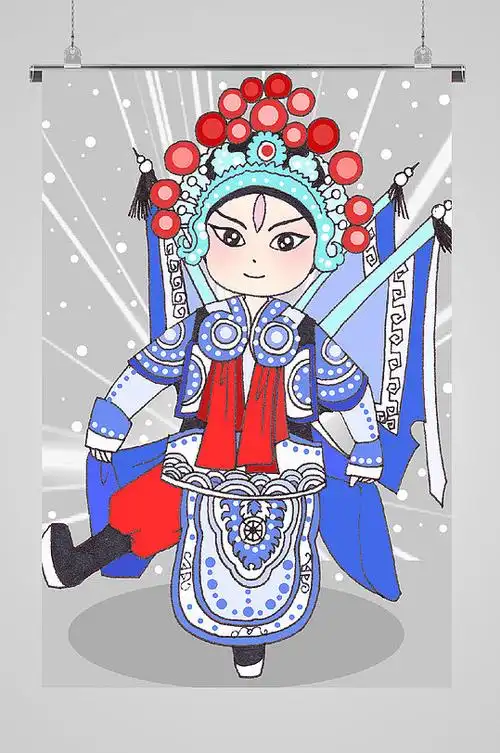 国潮人物可爱武旦宣传插画