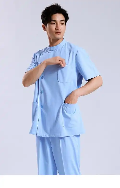 飞之健起男护士服夏季短袖分体套装护士工作服医师白大褂短款上衣外套