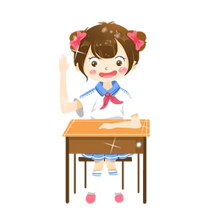 开学季卡通教室学生认真听课举手发言