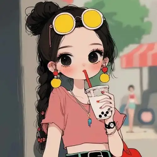 可爱小女孩喝奶茶的动漫头像