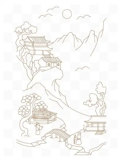 印花白描小桥流水18图库桌面山水风景画矢量图相关作品推荐查看更多