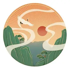 国潮圆形中国风山水祥云传统复古元素